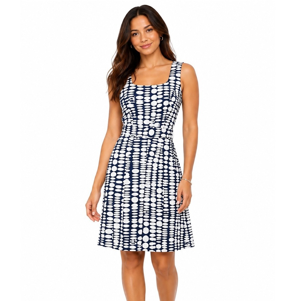 Antonio Melani Womens Navy Blue White Geometric Sheath‎ Dress Cutout Back Size 8